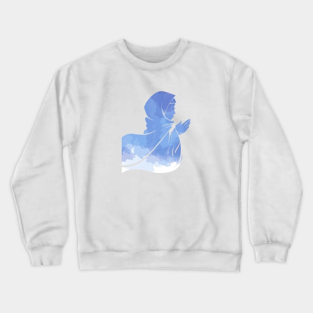 Hijabi Watercolor Sky Blue Cloud Muslim Woman Crewneck Sweatshirt by DiwanHanifah